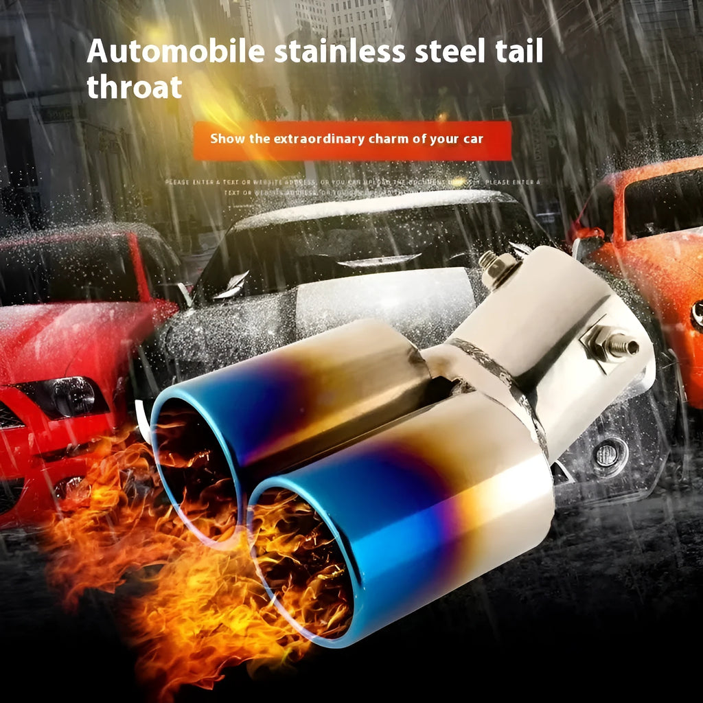 Car exhaust pipe back segment metal universal muffler tail hood decoration double baked blue flat mouth