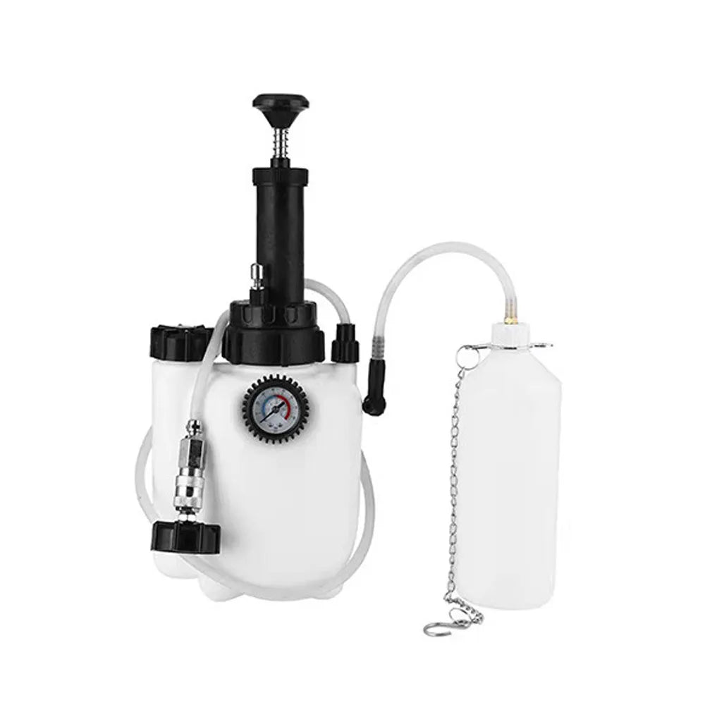White 3-litre automobile brake oil tank replacement tool with copper and iron fittings