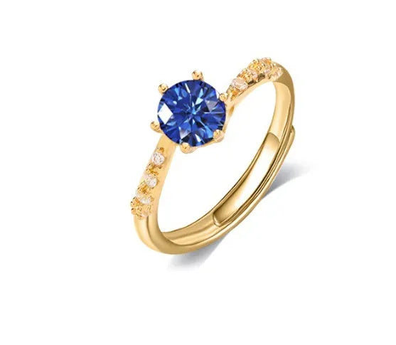 Women's copper adjustable open ring with geometric U-shape and electroplated gold finish on white background