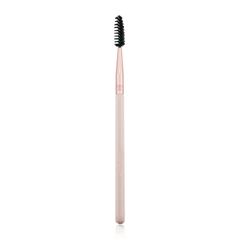 26 pink wooden handle makeup brushes with natural wool bristles in a PU storage bag.