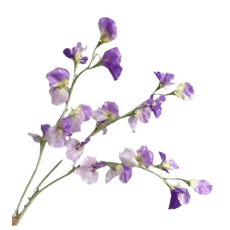 Purple flocking fragrant pea fake flower silk stem 63cm tall for wedding decor and photography props