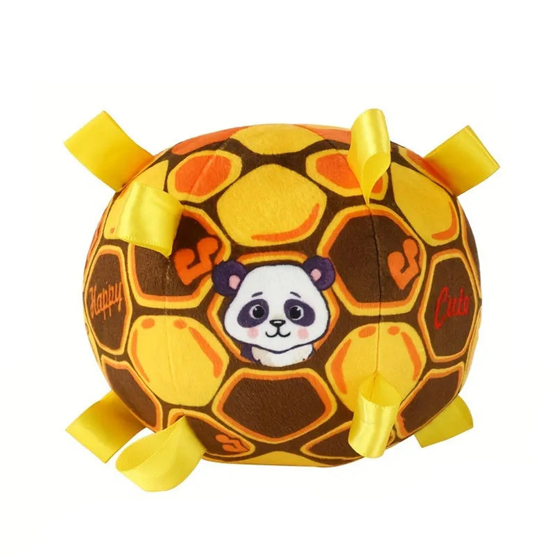 15cm plush dog ball with handle and bells in green, watermelon, or yellow colours