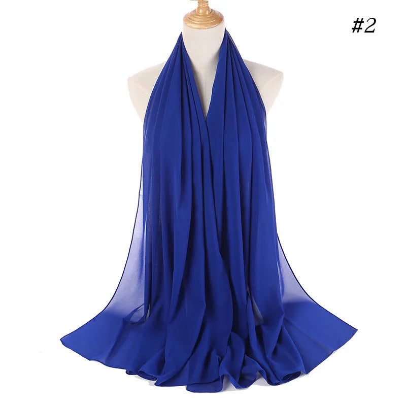 Women's solid colour pearl chiffon scarf, 180x70cm polyester wrap for daily, work and gatherings