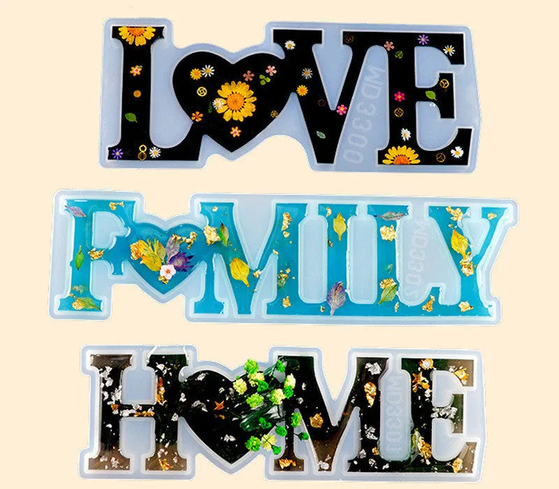Silicone epoxy mould for letter jewellery making with English text designs including love, home, and family words