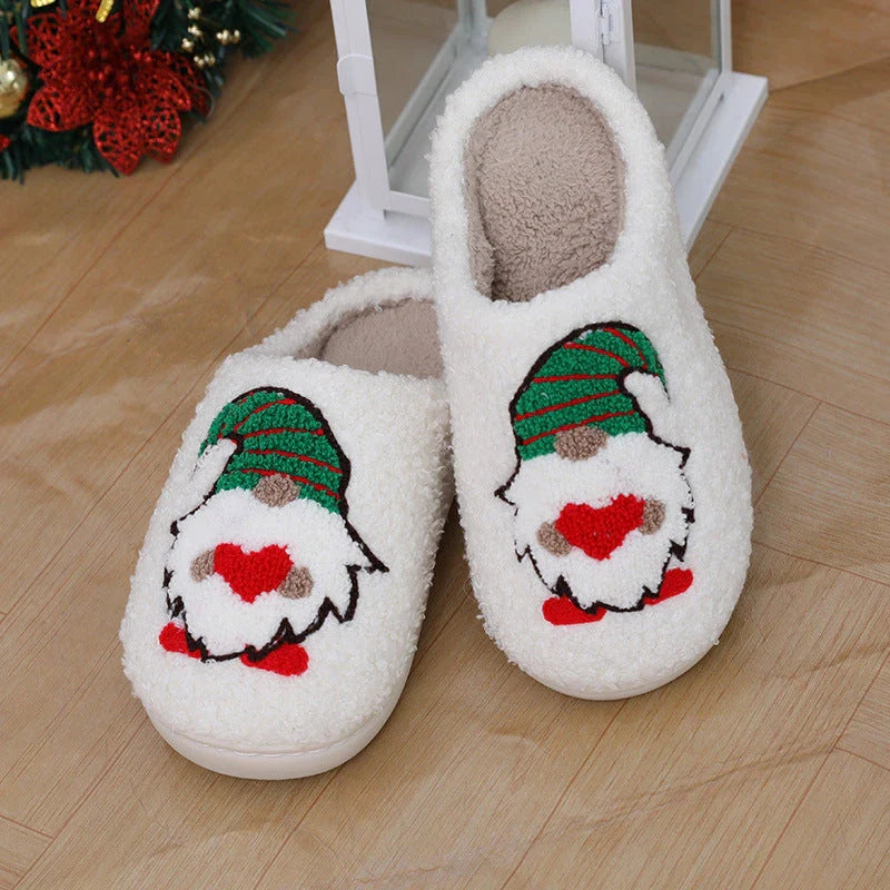 Cozy Santa Claus-themed plush home slippers with soft, warm, and slip-resistant features for men and women