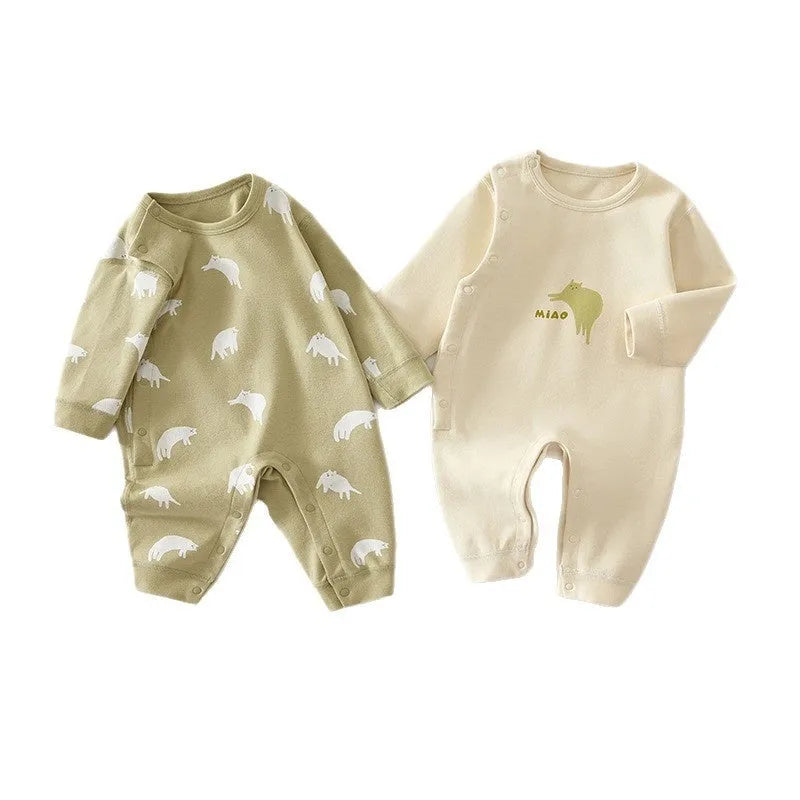 Pure cotton boneless long sleeve baby jumpsuit in neutral colour available in multiple sizes