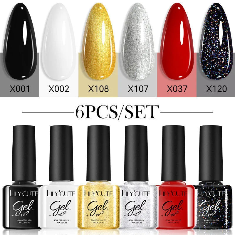 UV gel nail polish kit with 20 bottles in glitter, sequin and nude shades for nail art
