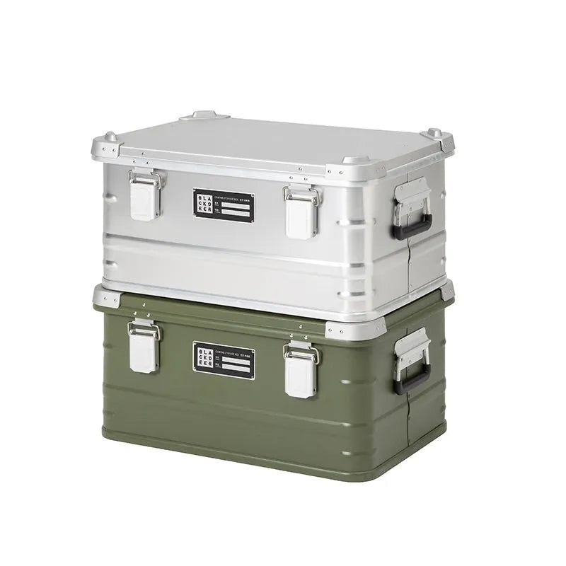 Field green aluminium alloy storage box for camping equipment with 58cm dimensions