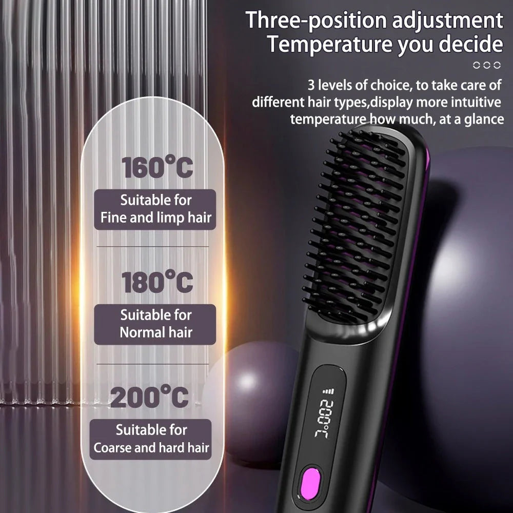 Cordless Hair Straightener Brush with Wireless Design, Advanced Heating Technology, and High-Capacity Battery for Effortless Salon-Quality Styling