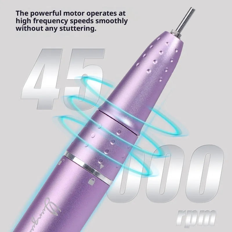 Rechargeable electric nail polishing machine in purple or dark grey with USB charging, one nail buffing machine set