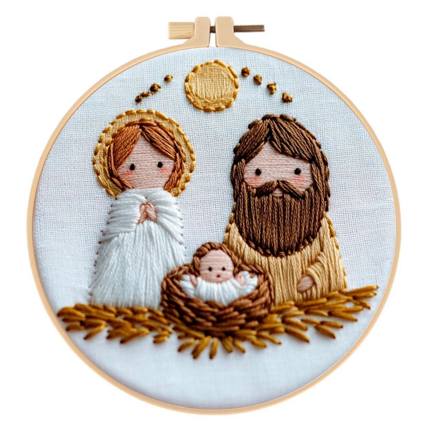 Embroidery DIY material kit with Jesus cross landscape pattern on 24x24cm cotton linen fabric