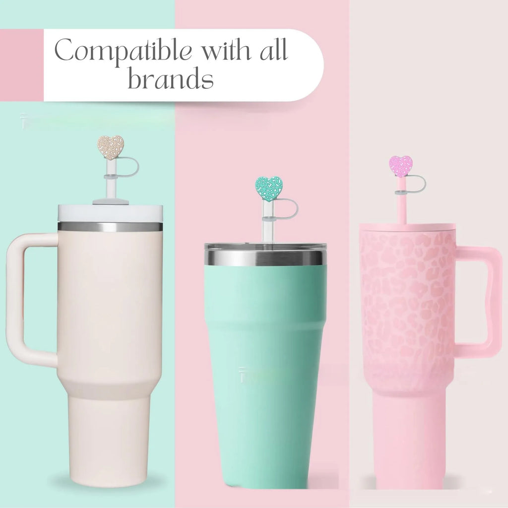 Love Leopard Print silicone straw tip cover set of 4 colourful portable dust protector for straws