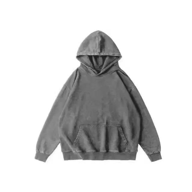 Men's retro washed cotton sweater in loose fit with collarless design and drop-shoulder sleeves