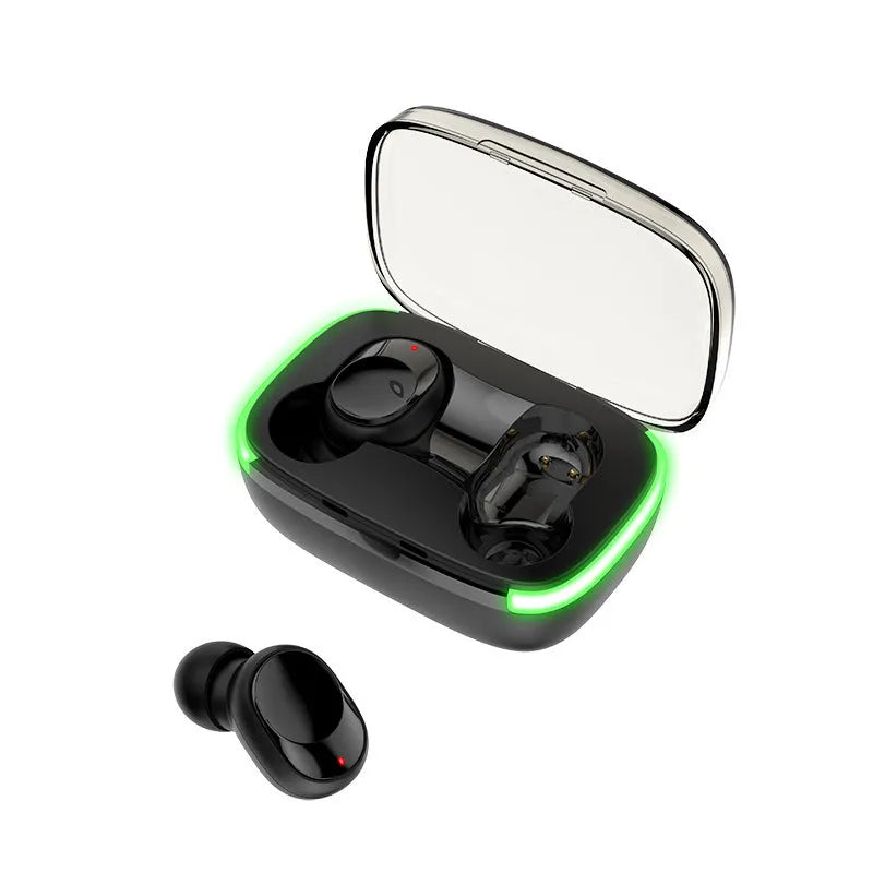 Black touch sports waterproof true wireless headphones with digital display and Bluetooth 5.0