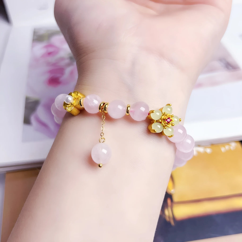 Pink crystal Peach Blossom bracelet with hand-made processing for women's travel commemoration