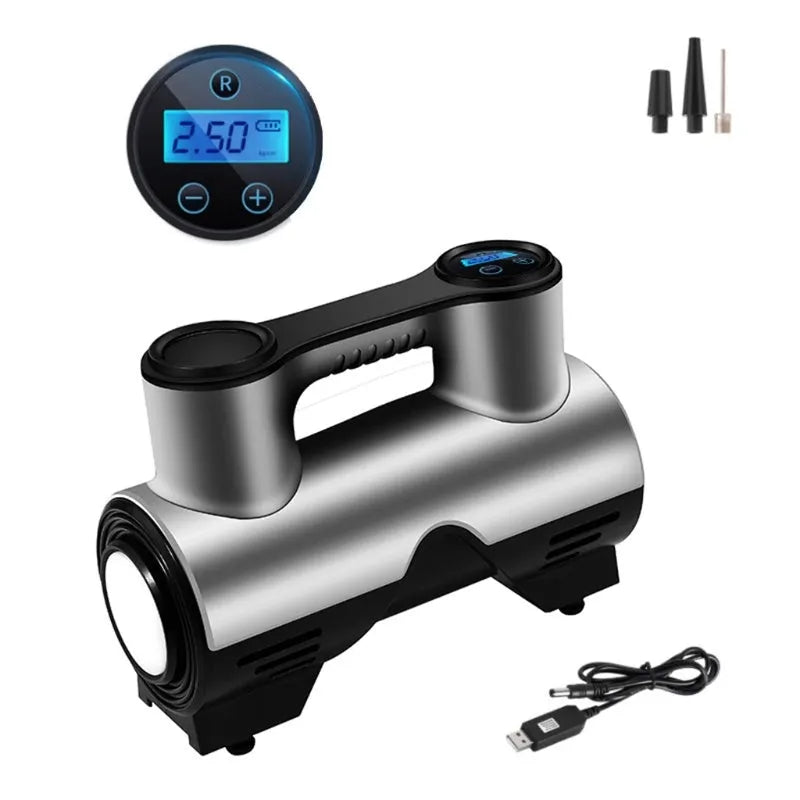 12V portable electric air pump for car tyres with pressure gauge and LED light
