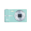 Compact student mini digital camera in black, green, pink, or white with lanyard.