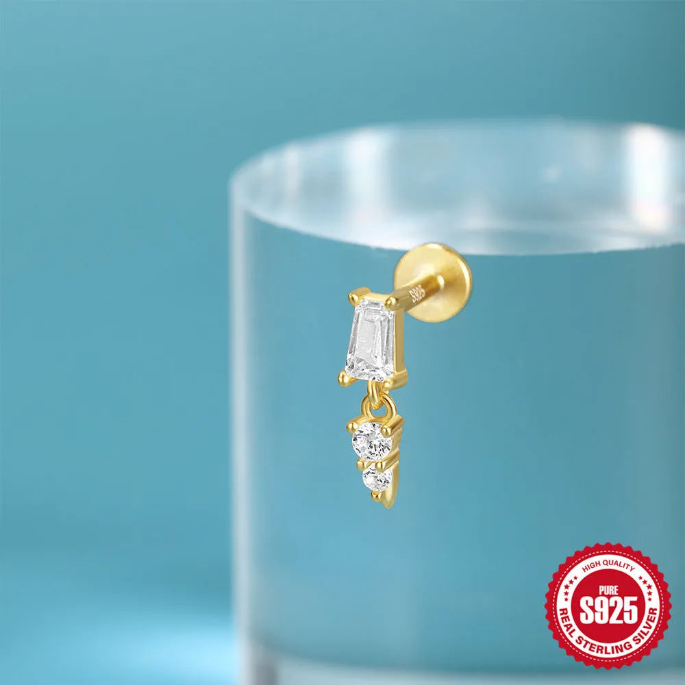 S925 sterling silver ear stud with gold electroplated XINGX tassel inlaid design