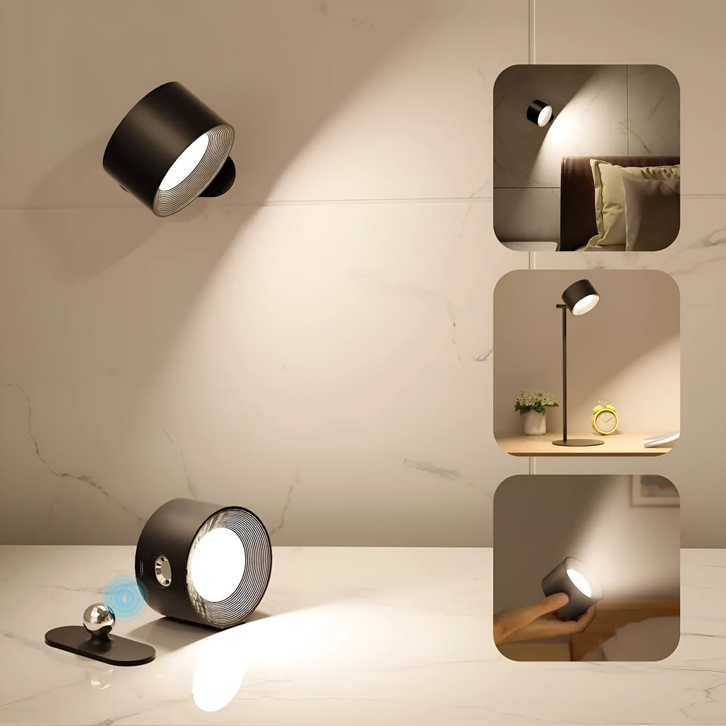 Magnetic LED wall lamp in round or square shape, black or white, 12V touch control with adjustable 3000K-6500K light.