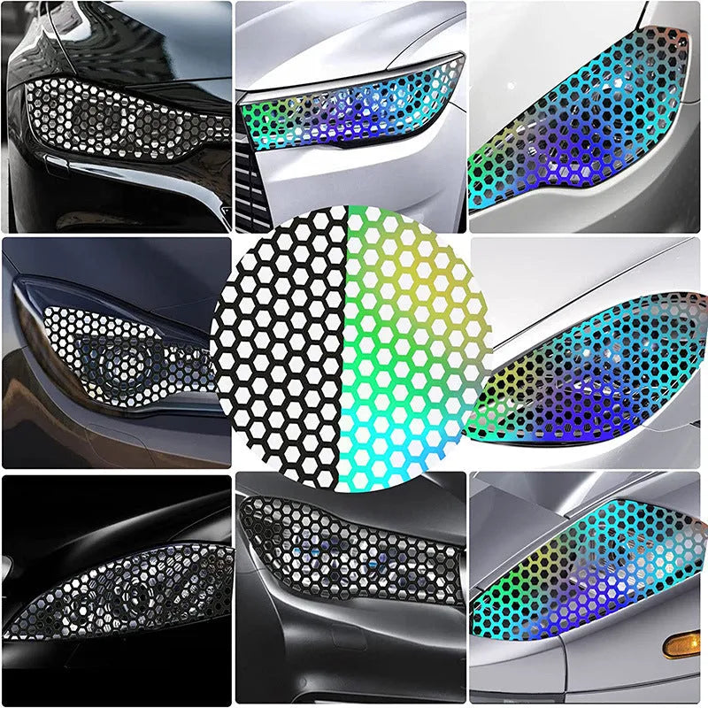 Honeycomb pattern car taillight decoration sticker sheet in black, carbon, and colourful options