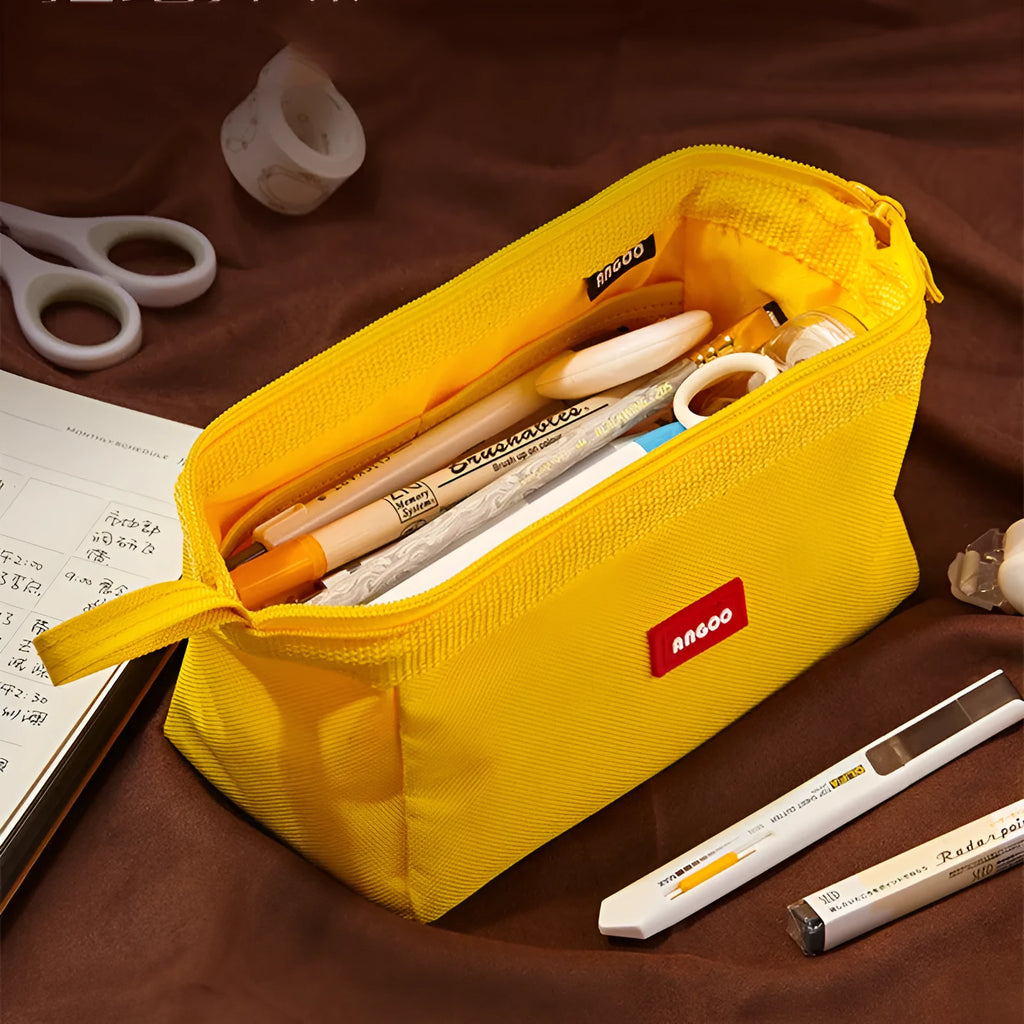 Oxford cloth pencil case with double zipper in black, dark blue and yellow colour options