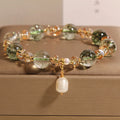 Natural chorite crystal bracelet with champagne quartz and green phantom quartz accents