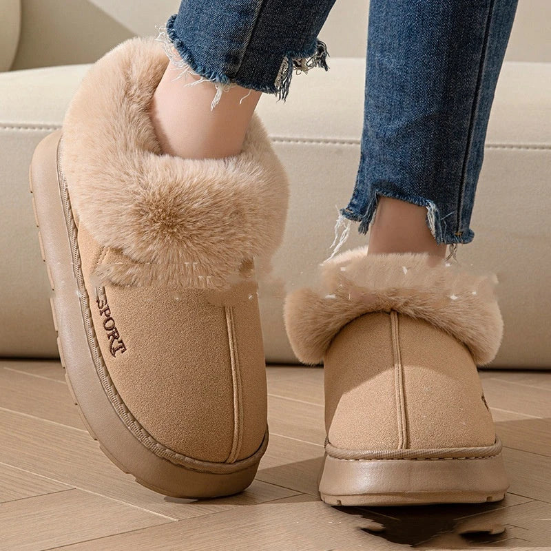 Cozy plush slippers with faux fur lining, non-slip platform, and comfortable fit for indoor wear