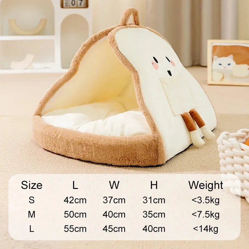 Green winter cat tent with blanket inside showing deep cave design for pet sleeping