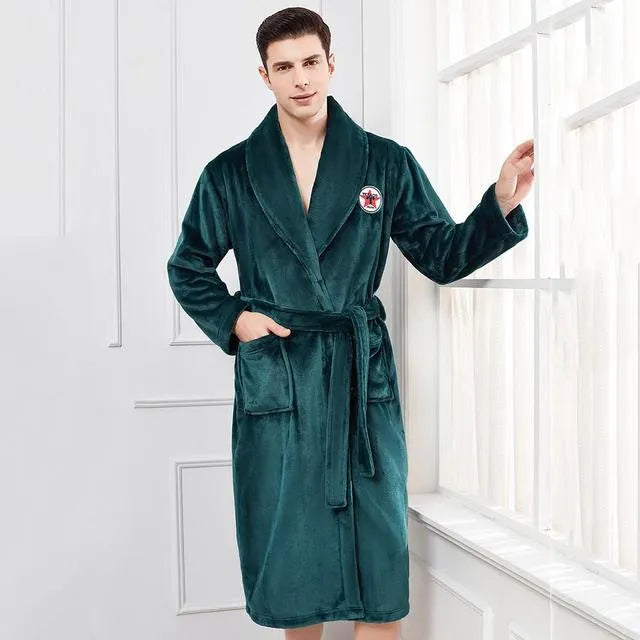 Winter flannelette wool sleep robe gown in solid colour, available for men and women, sizes M to 3XL