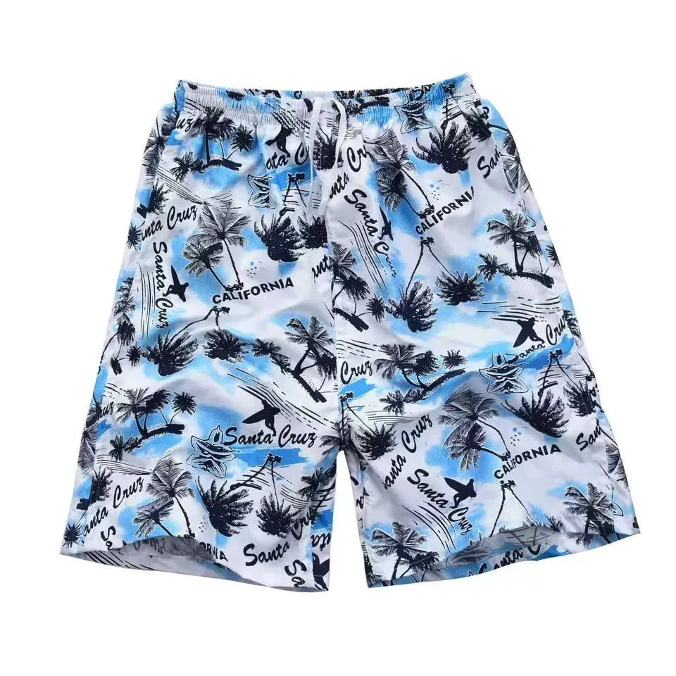 Men's floral printed swimming trunks with five-point design in polyester fabric