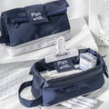 Double layer folding student pencil case in polyester available in navy blue, blue, and cream white colours