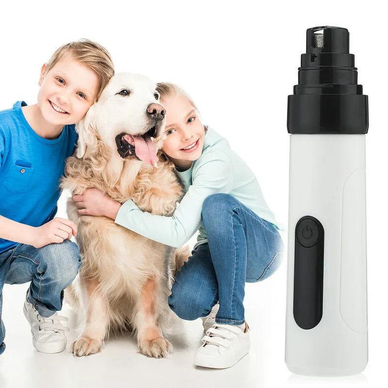 White Second Gear Pet Nail Sharpener with 150 mesh emery head, ABS body, 13.93cm long, for dog nail trimming.
