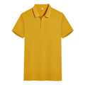 A sky blue short sleeve casual work shirt made from cool silk cotton and elastic fibre blend on a hanger.