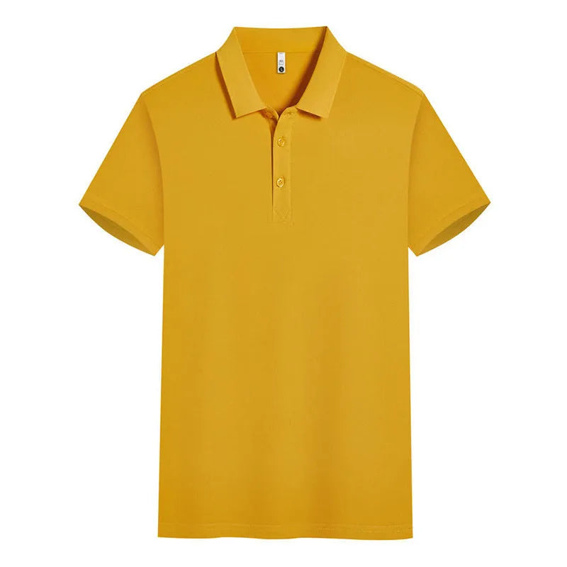 A sky blue short sleeve casual work shirt made from cool silk cotton and elastic fibre blend on a hanger.
