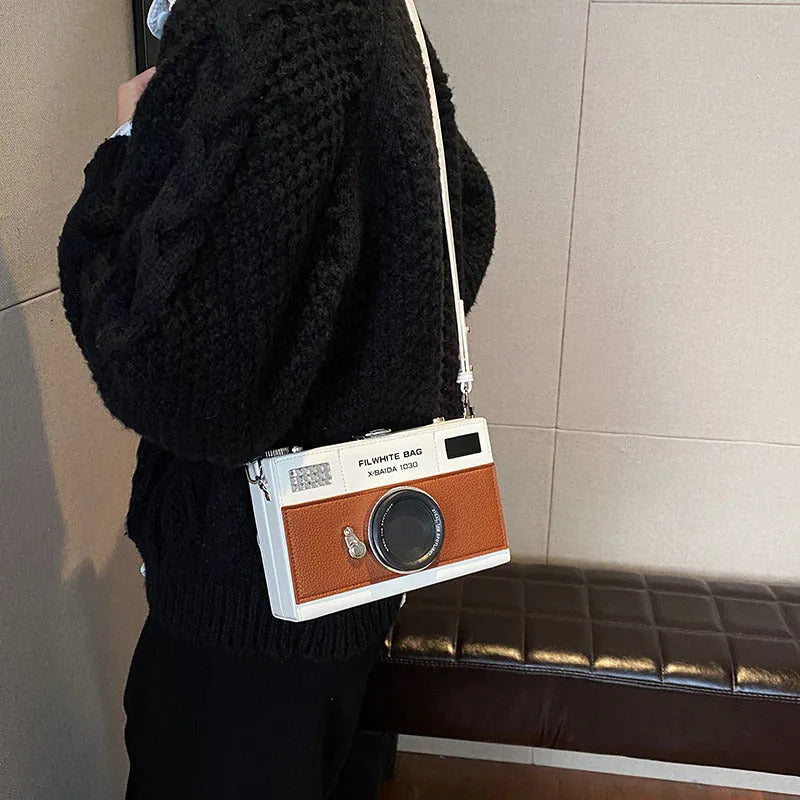 Soft PU mini crossbody camera bag with chain strap in horizontal square shape