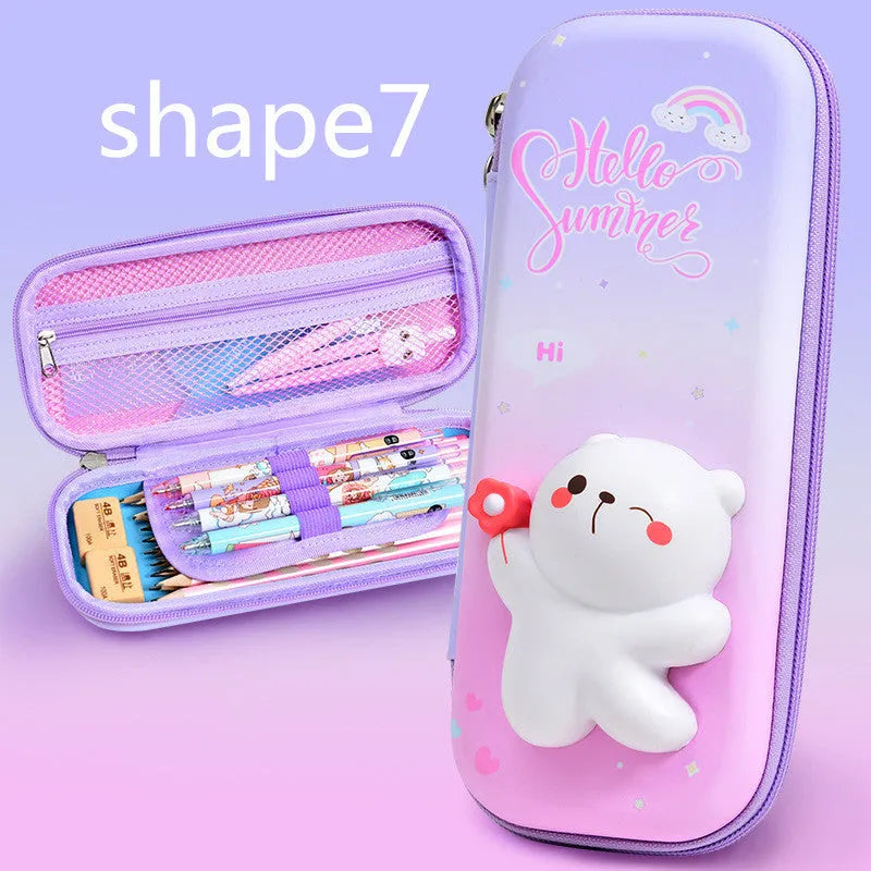3D decompression pencil case EVA material square design cartoon pattern