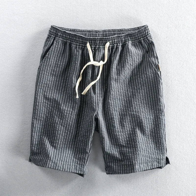 Men's striped cotton shorts with micro elasticity in loose straight fit showing seven colour options