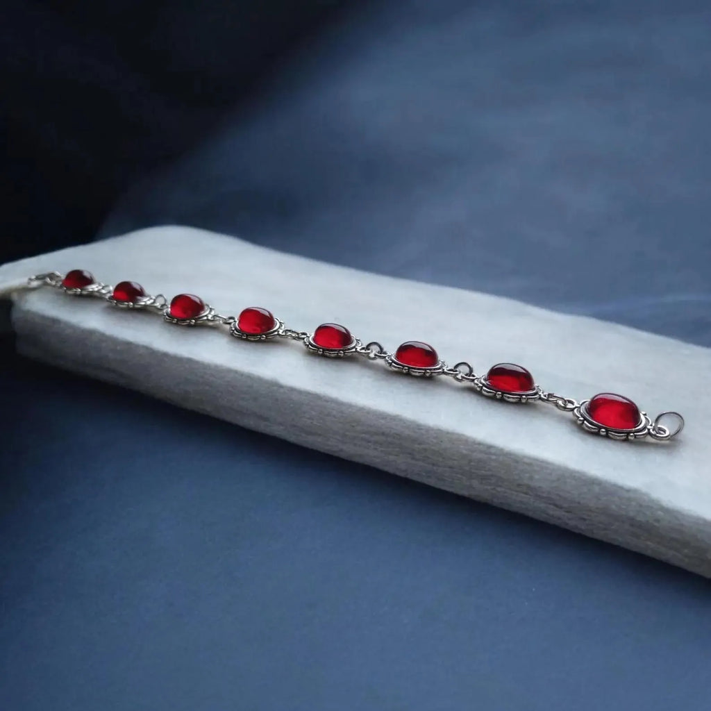 Dark red glass bracelet with bat motif, electroplated alloy, unisex British Retro style, AQ6164 AQ6165 options