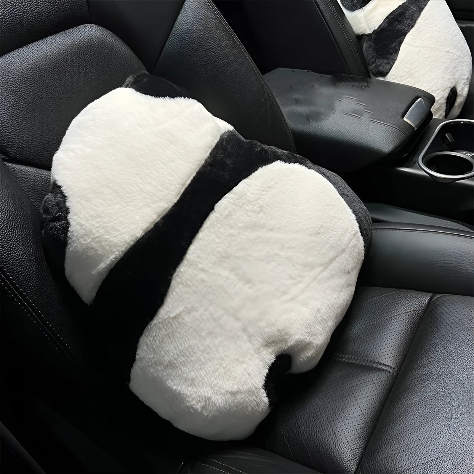 Cartoon panda pattern car cushion with plush cover on vehicle seat