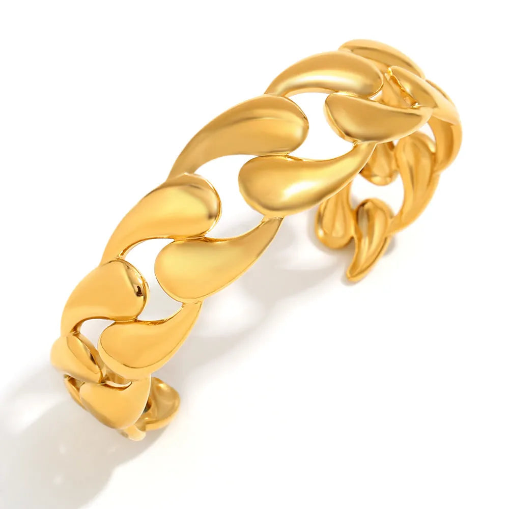 Stainless steel water drop hollow bracelet in electroplated gold finish