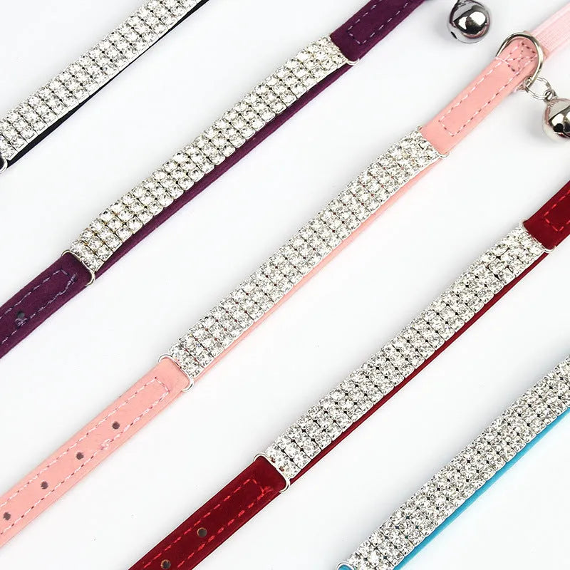 Velvet rhinestone cat collar in red blue purple black pink colours adjustable 20-30cm