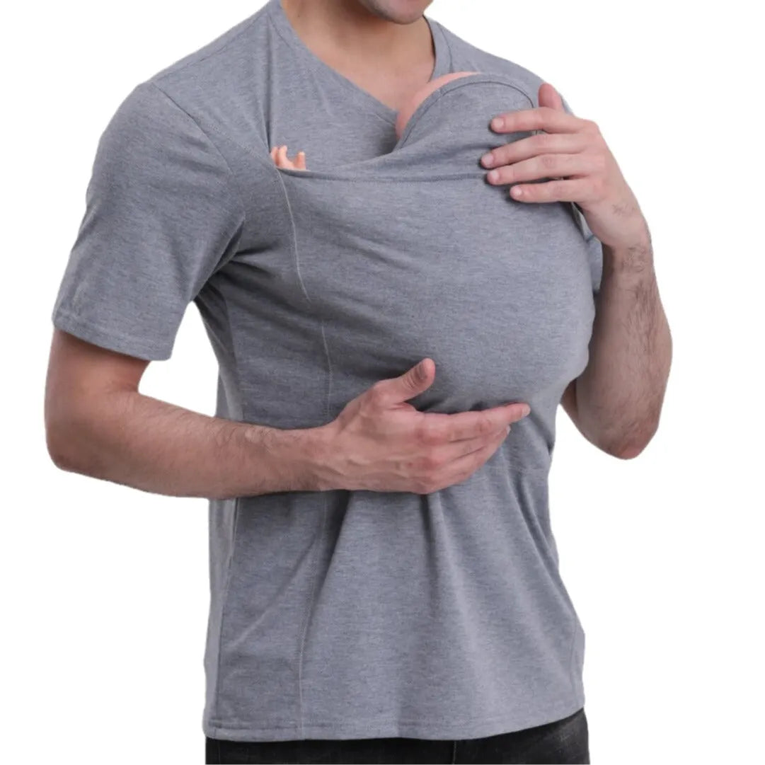 Kangaroo Dad men's pure cotton long sleeve t-shirt in black with spliced design, pullover style