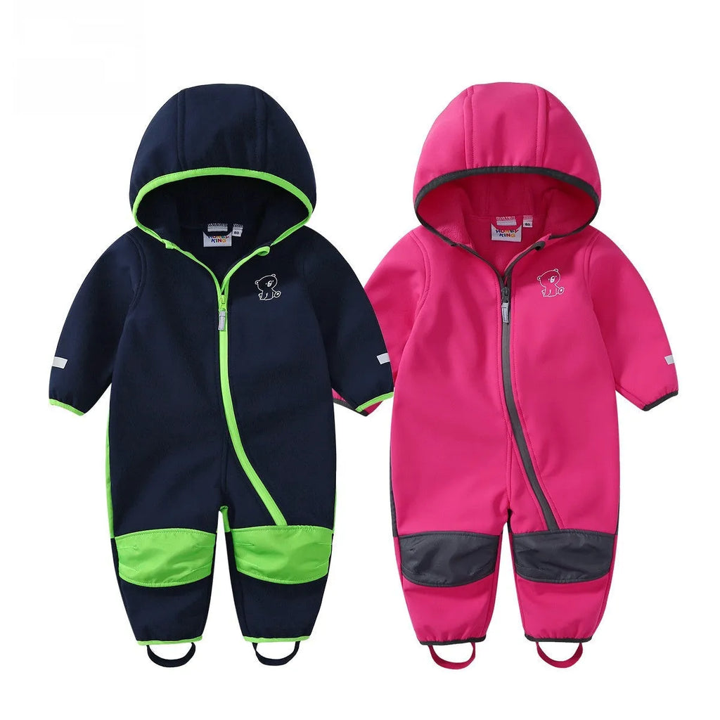 Baby fleece-lined softshell romper jumpsuit in grey, navy or pink, 80cm and 86cm