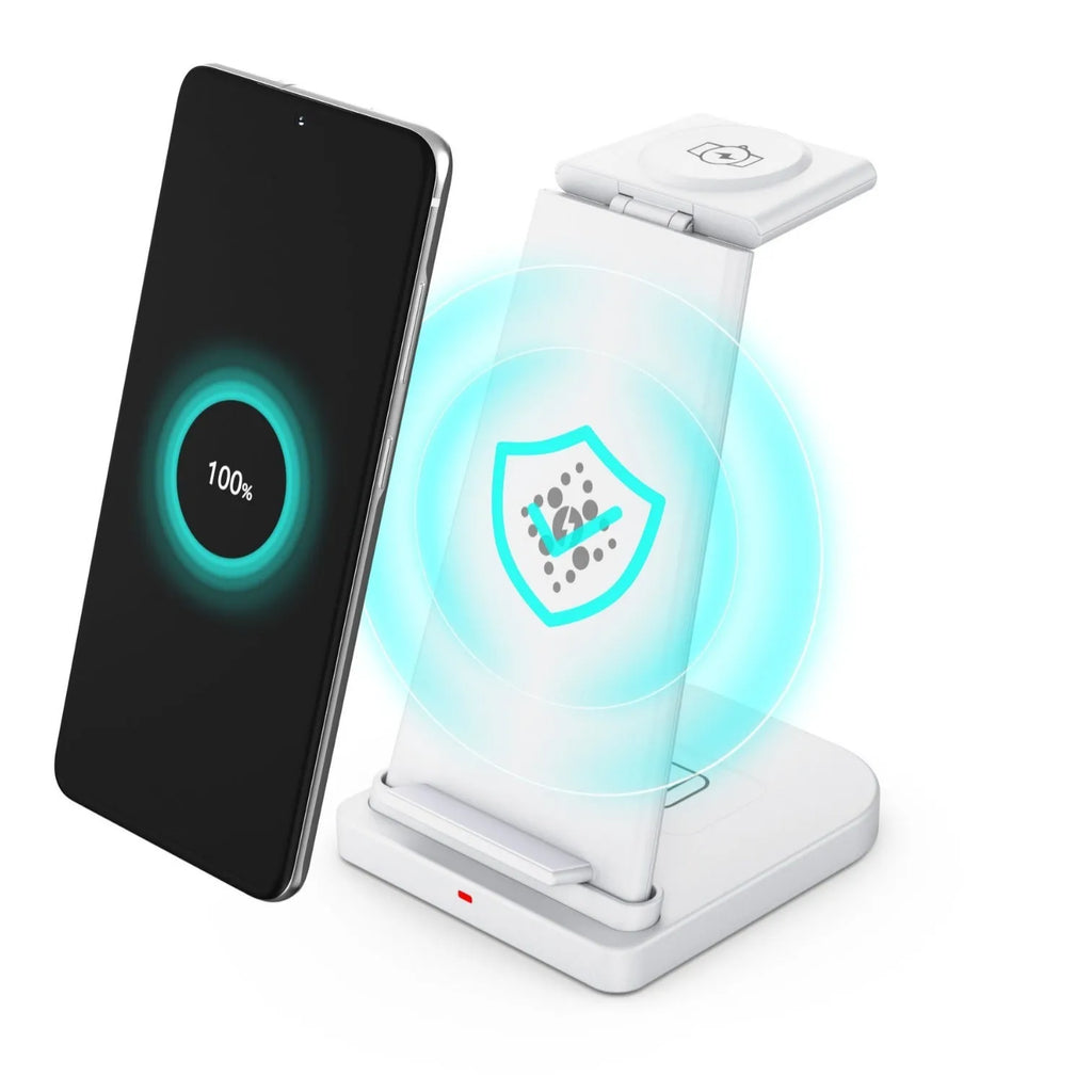 Three-in-one disassembly wireless charger for Samsung devices in black plastic with Type-C interface