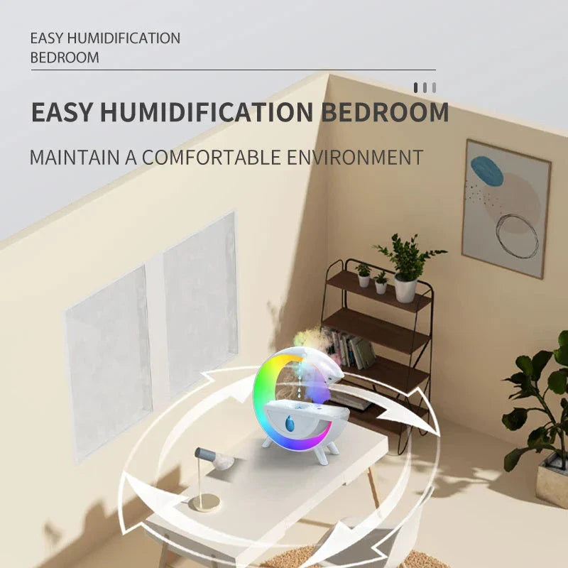 Levitating air humidifier with RGB night light, creating a mesmerizing display of floating water droplets