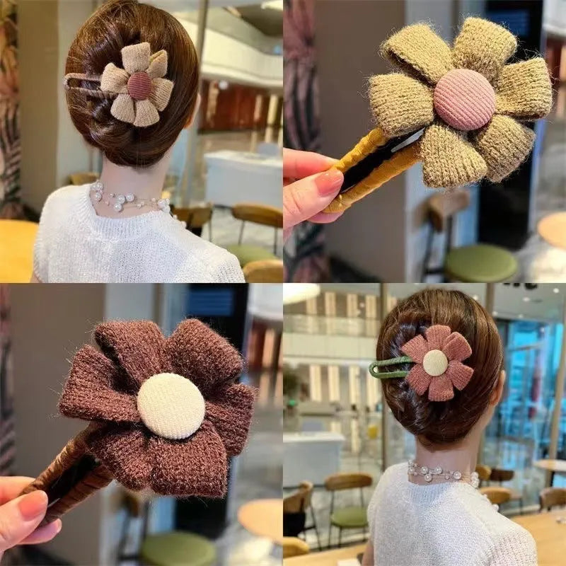 Large handmade cloth flower hairpin duckbill clip for women hair curling back of head