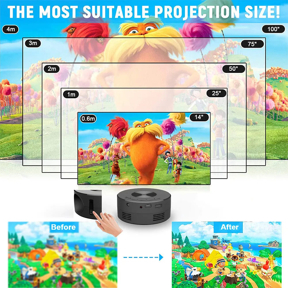 Black square mini portable projector for children's mobile phone projection