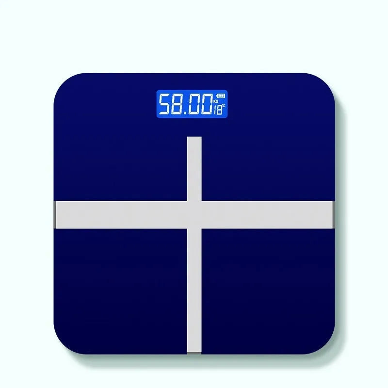 Electronic body weight scale with digital display in black, rose red or white finish.
