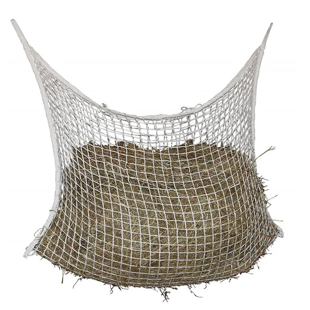 Woven PE rope hanging feeding bag for horses and livestock in black or white