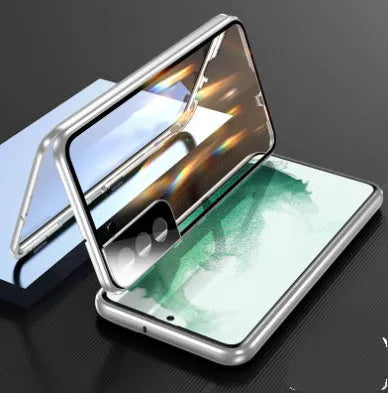 Snap On Magnet King glass mirror phone case for Samsung Galaxy S23 Ultra, metal frame, glass back, magnetic, black